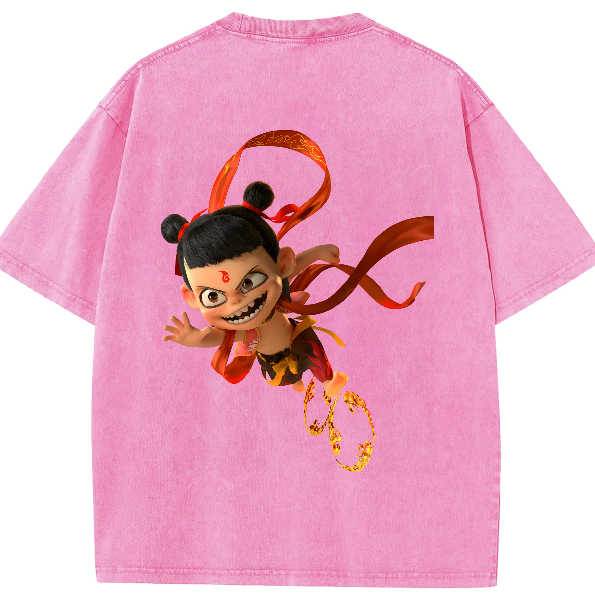 （画像用） Ne Zha 2 ナタ 魔童の大暴れ 綿100% ヴィンテージ風 半袖Tシャツ（背面プリント）